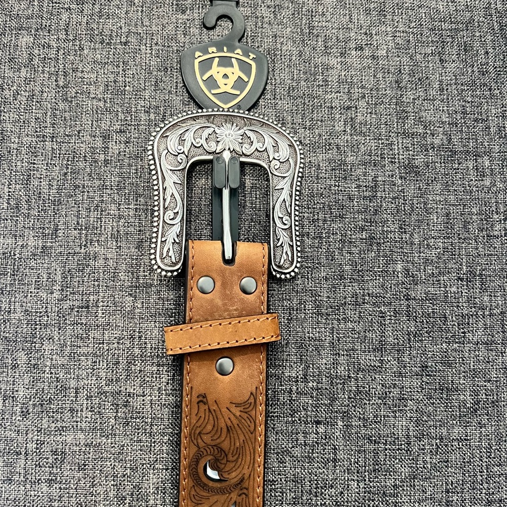 Ariat Tan and Gray Leather Belt with Silver Accent